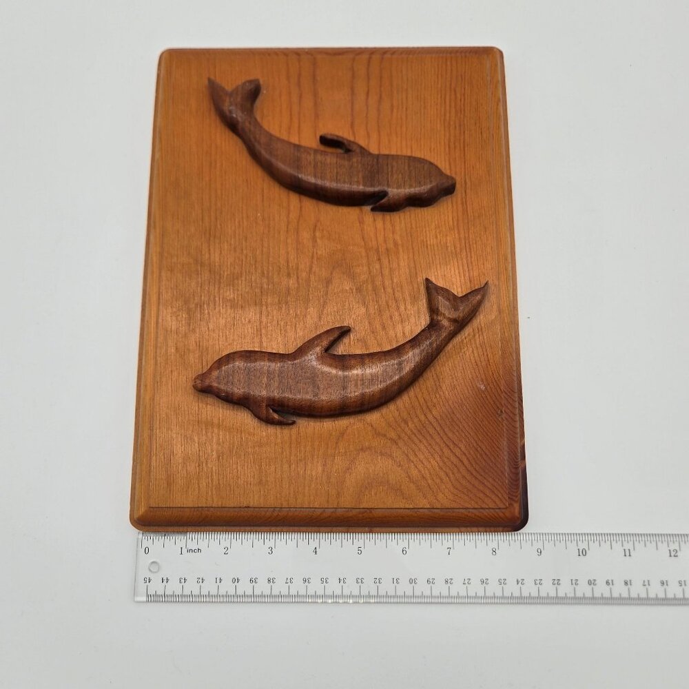 Mid Century Carved Teak Wood Dolphin Wall Hanging Art - Picture 4 of 4